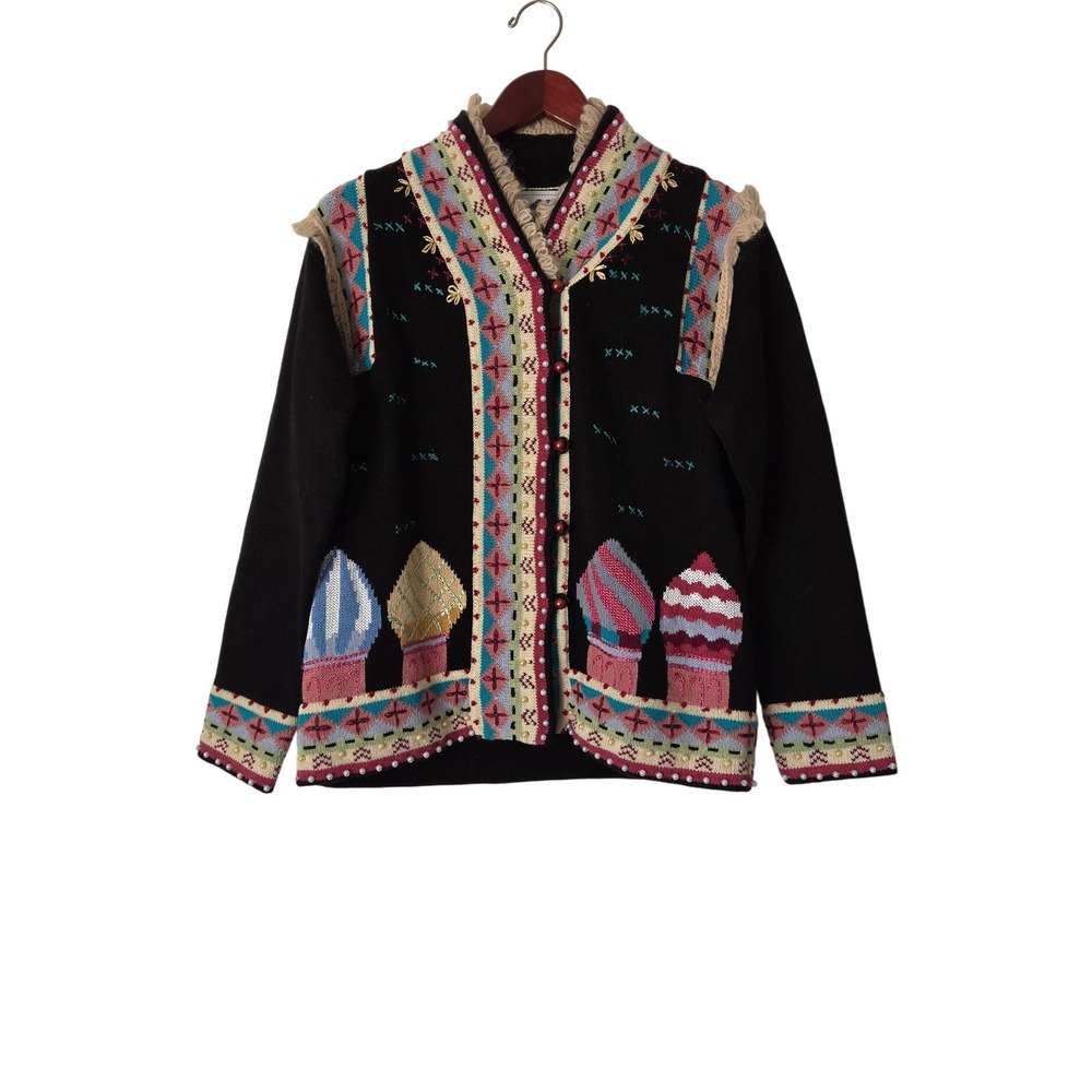 Storybook Knits St. Basil Beaded Cardigan Black Size S Embroidered Vintage Artsy
